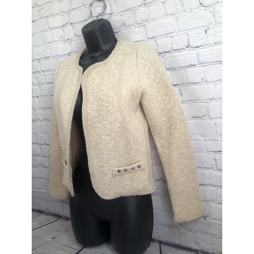 Outer Wear designed in Australia boieled wool open jacket sz xs tan beige - Picture 3 of 8